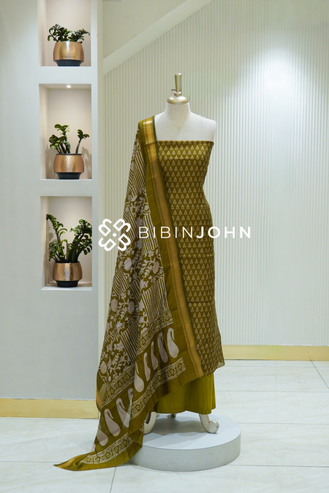 Art Maheshwari Unstitched Salwar Suit Material Olive Green BJ2165