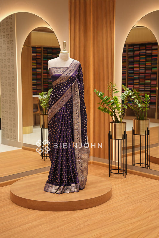 Banarasi Modal Silk Saree For Women Royal Purple BJ1648