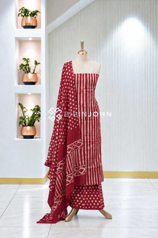 Printed Cotton Unstitched Salwar Suit Material Wine Red With Cream BJ2000
