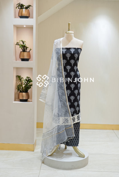 Printed Cotton Unstitched Salwar Suit Material Black BJ2819