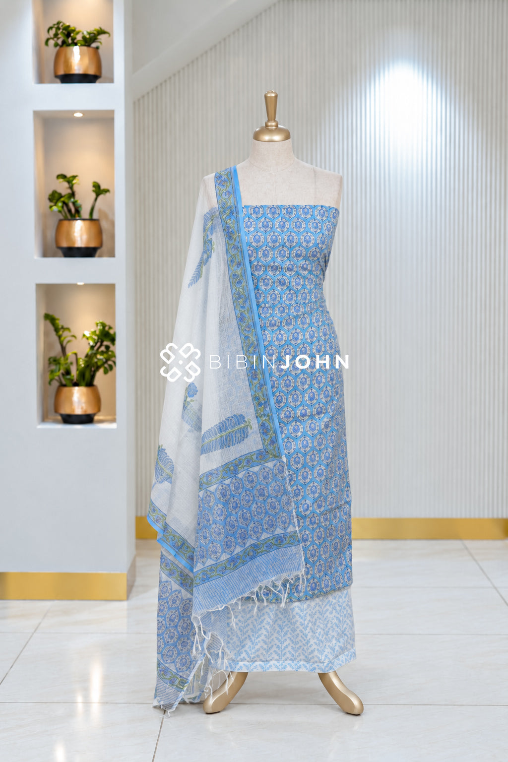 Printed Cotton Unstitched Salwar Suit Material Powder Blue BJ2050
