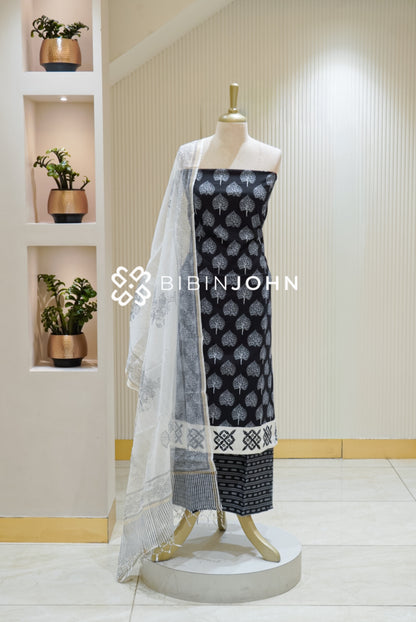 Printed Cotton Unstitched Salwar Suit Material Black BJ2818