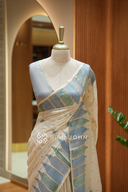 Printed Semi Tussar Saree For Women Champagne Beige BJ2389