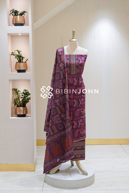 Cotton Embroidery Unstitched Salwar Suit Material Plum Purple BJ2842