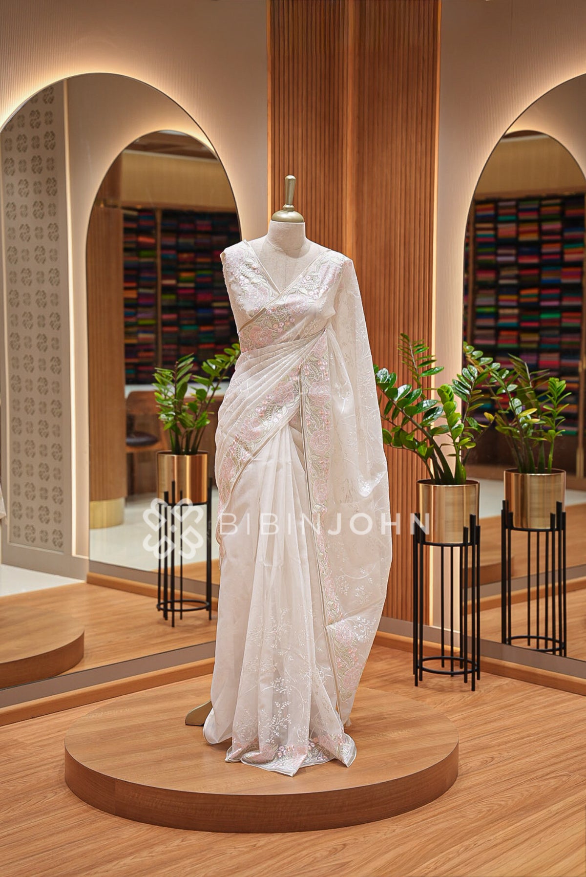Organza Embroidery Saree White BJ1017
