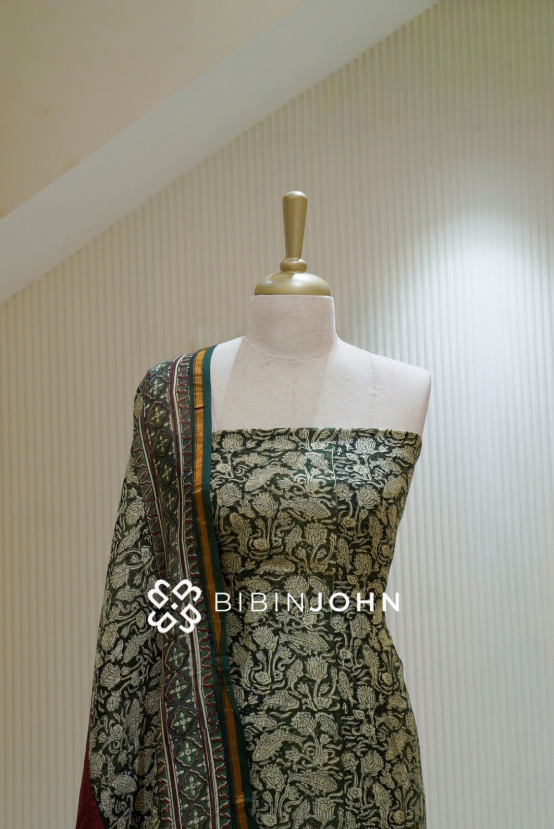 Printed Chanderi Unstitched Salwar Suit Material Olive Green BJ2232