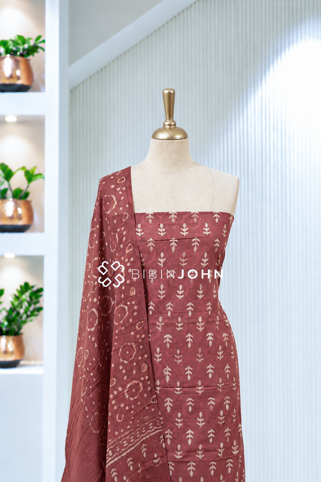 Printed Cotton Unstitched Salwar Suit Material Dusty Rose BJ2001