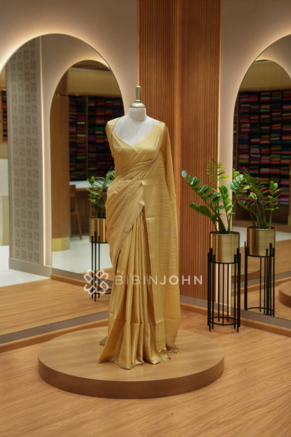 Semi Tussar Weaving Saree For Women Champagne Gold BJ2312
