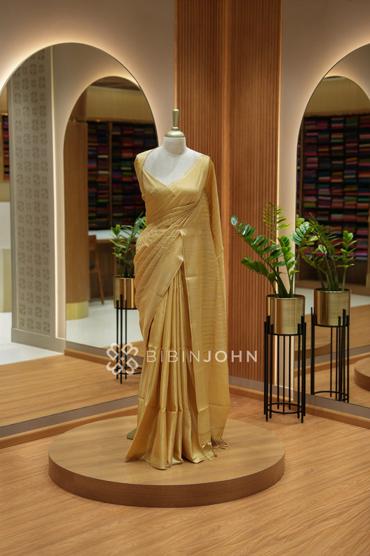 Semi Tussar Weaving Saree For Women Champagne Gold BJ2312