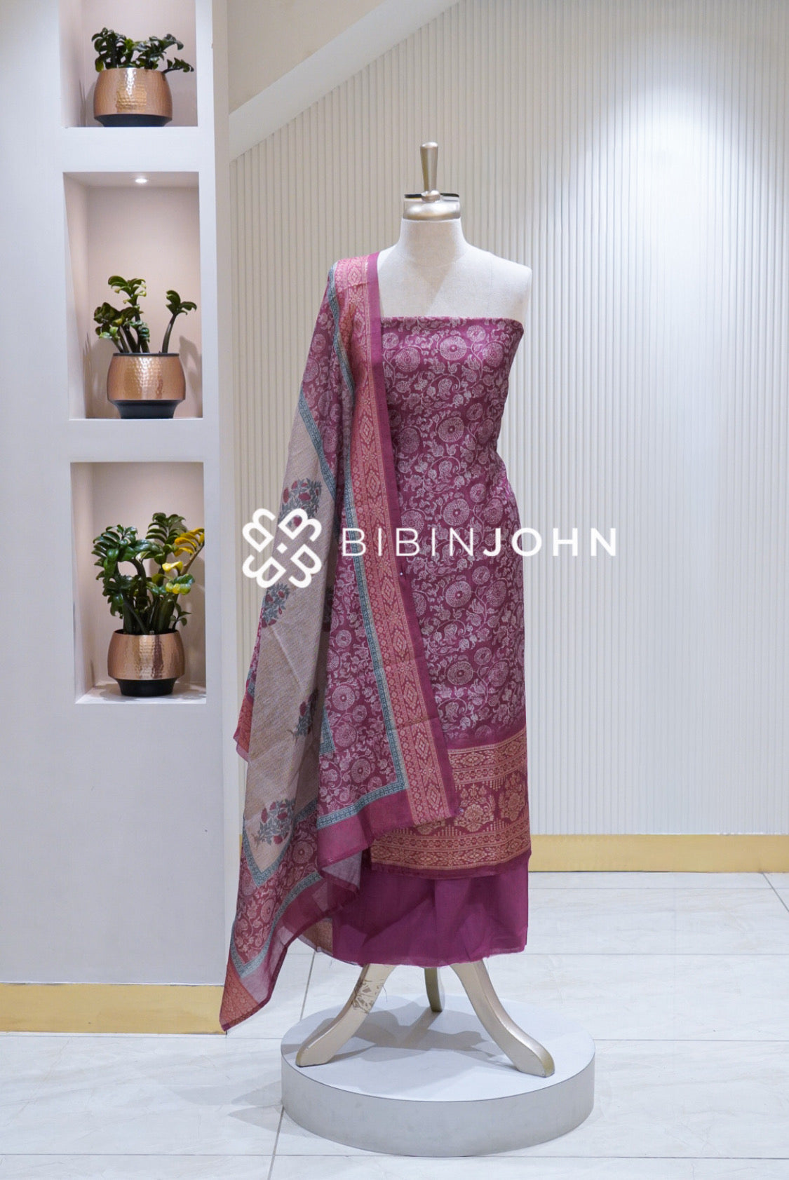 Printed Silk Unstitched Salwar Suit Material Dusty Magenta BJ1711