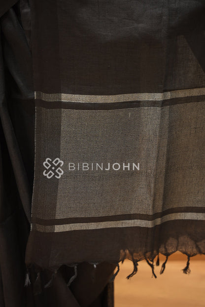 Linen Saree For Women Black BJ1652