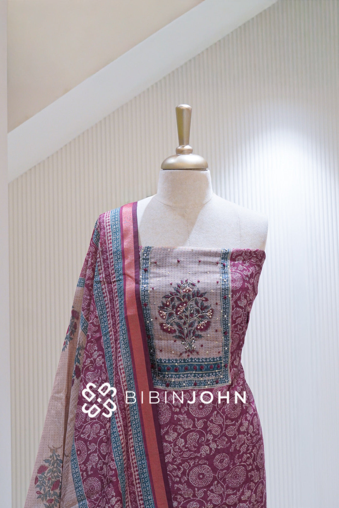 Printed Silk Embroidery Unstitched Salwar Suit Material Dusty Magenta BJ1706