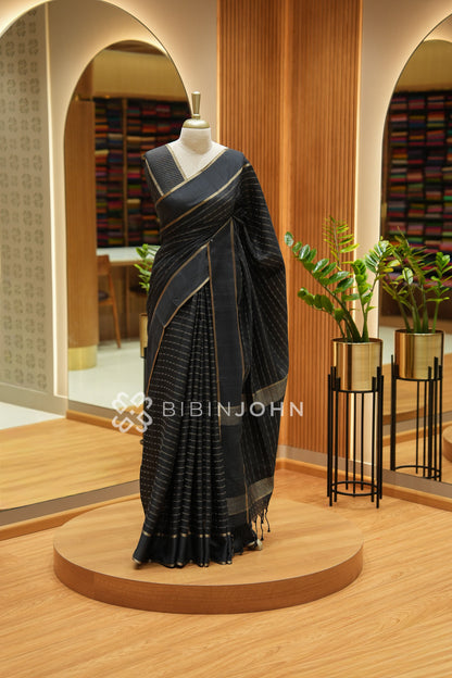 Semi Tussar Weaving Saree For Women Charcoal Black BJ2449
