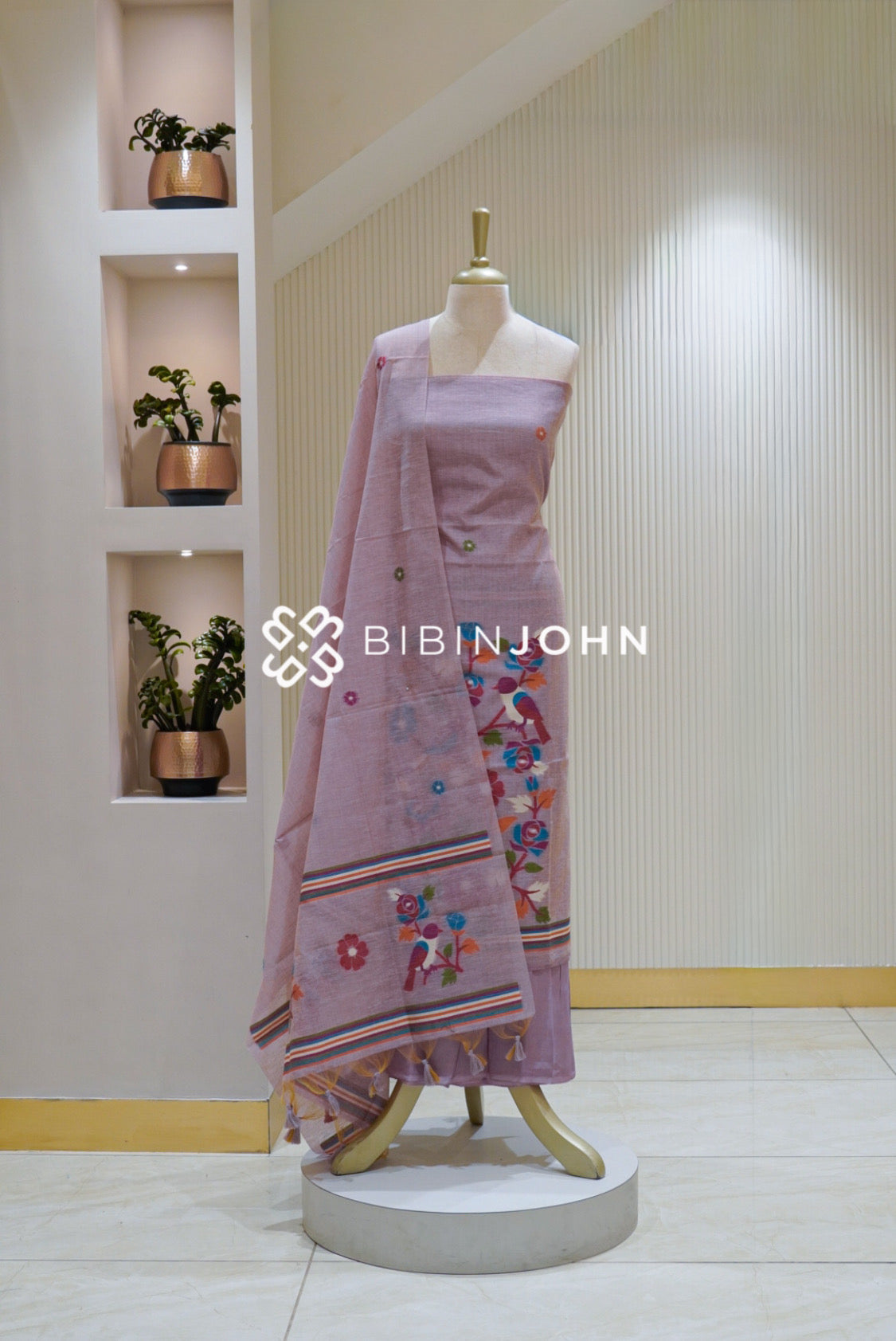 Chanderi Embroidery Weaving Unstitched Salwar Suit Material Pastel Lavender Pink BJ2606