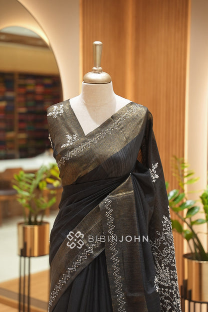 Matka Art Embroidery Saree For Women Black BJ2644