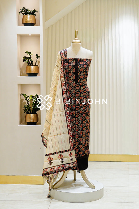 Cotton Embroidery Unstitched Salwar Suit Material Black BJ1120