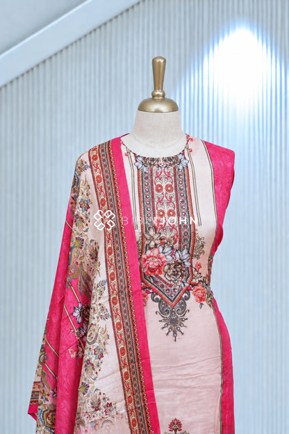 Semistitched Muslin Salwar Suit Material Rani Pink BJ2062