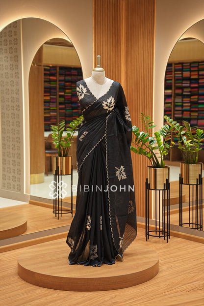 Silk Embroidery Saree Black BJ1026
