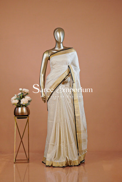 Linen Check Saree For Women MDS0265