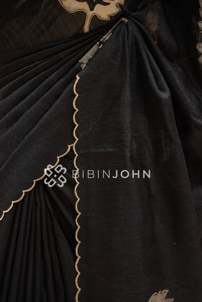 Silk Embroidery Saree Black BJ1026