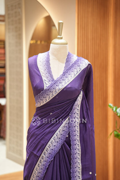 Chanderi Lace Border Saree For Women Deep Purple BJ0839