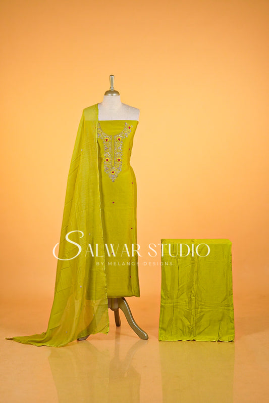 Chanderi Embroidery Unstitched Salwar Suits AC0002