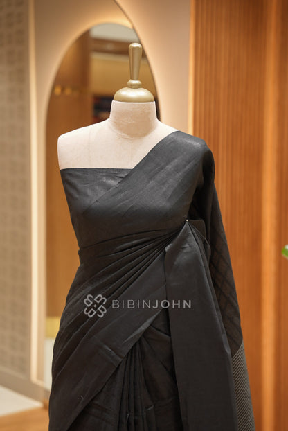 Linen Saree For Women Charcoal Black BJ1654