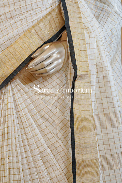 Linen Check Saree For Women MDS0265