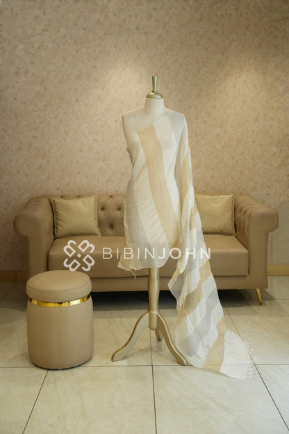 Crushed Chanderi Dupatta For Women Ivory White BJ2398