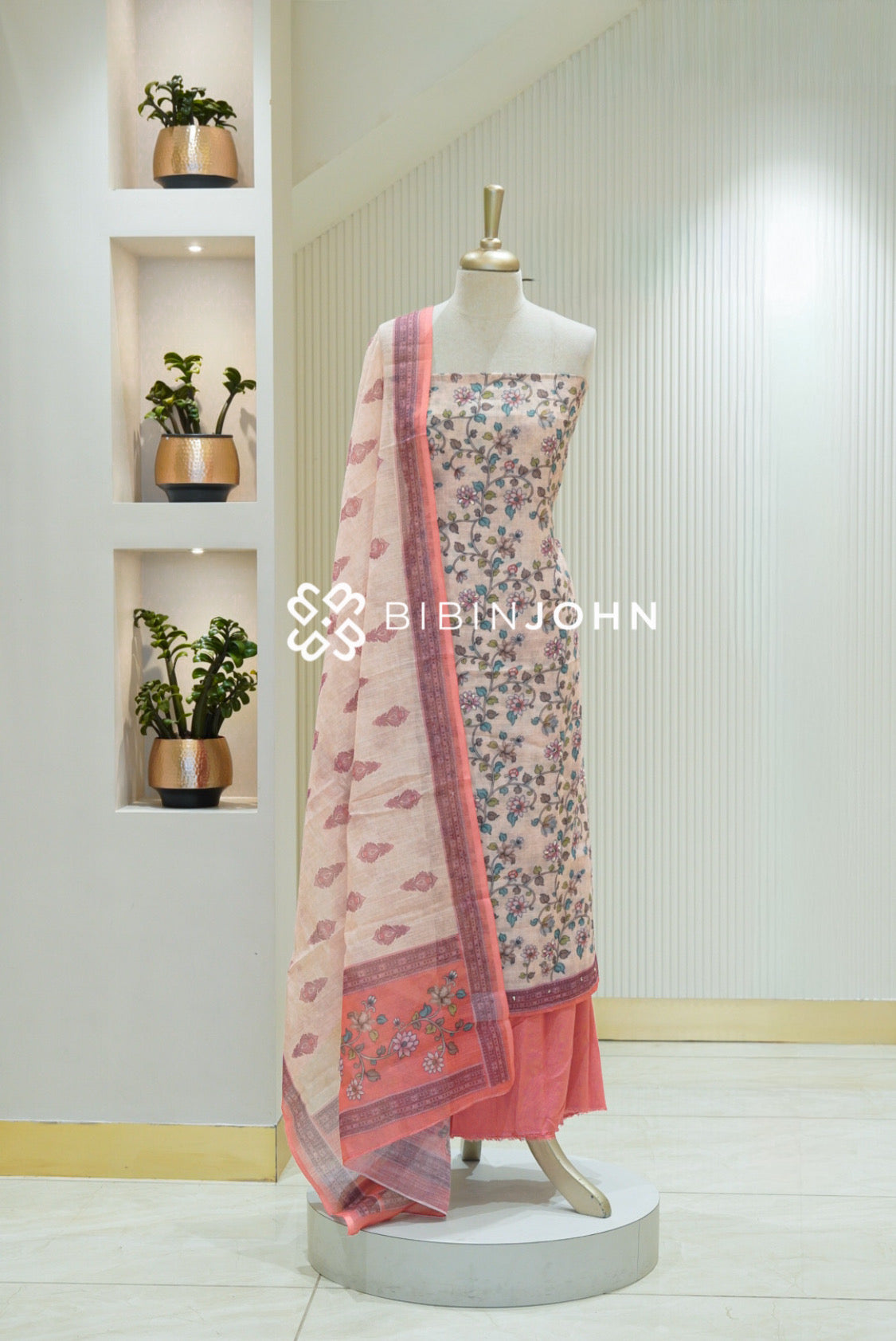 Art Linen Unstitched Salwar Suit Material Blush Pink BJ2369