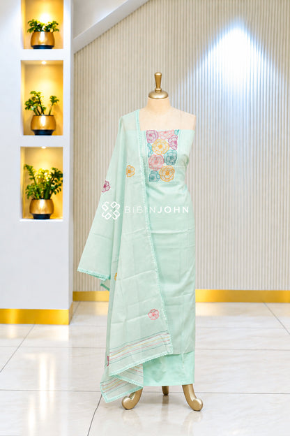 Cotta Embroidery Unstitched Salwar Suit Material Pastel Mint Green BJ2068