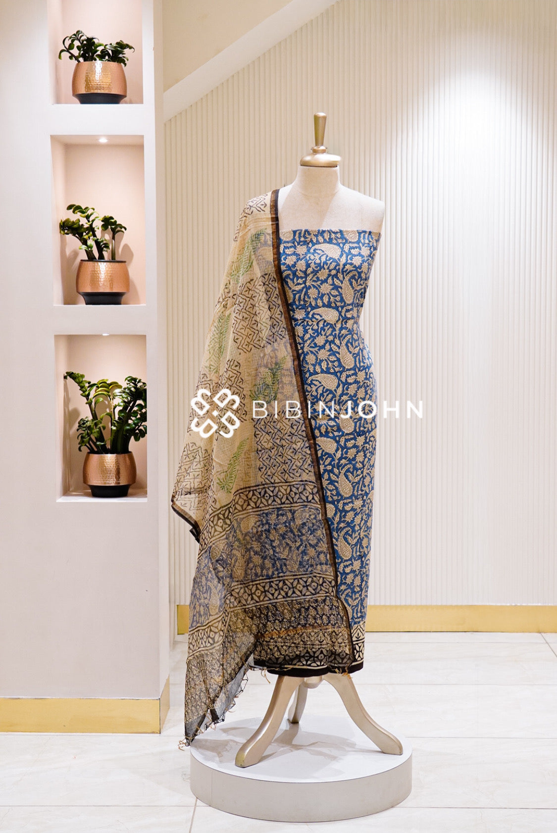 Printed Cotton Unstitched Salwar Suit Material Royal Blue BJ1206