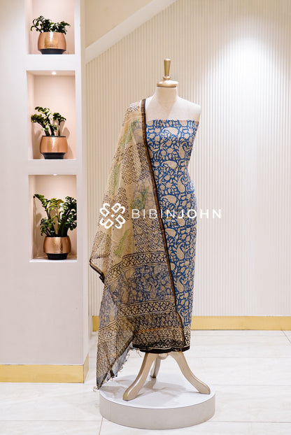 Printed Cotton Unstitched Salwar Suit Material Royal Blue BJ1206