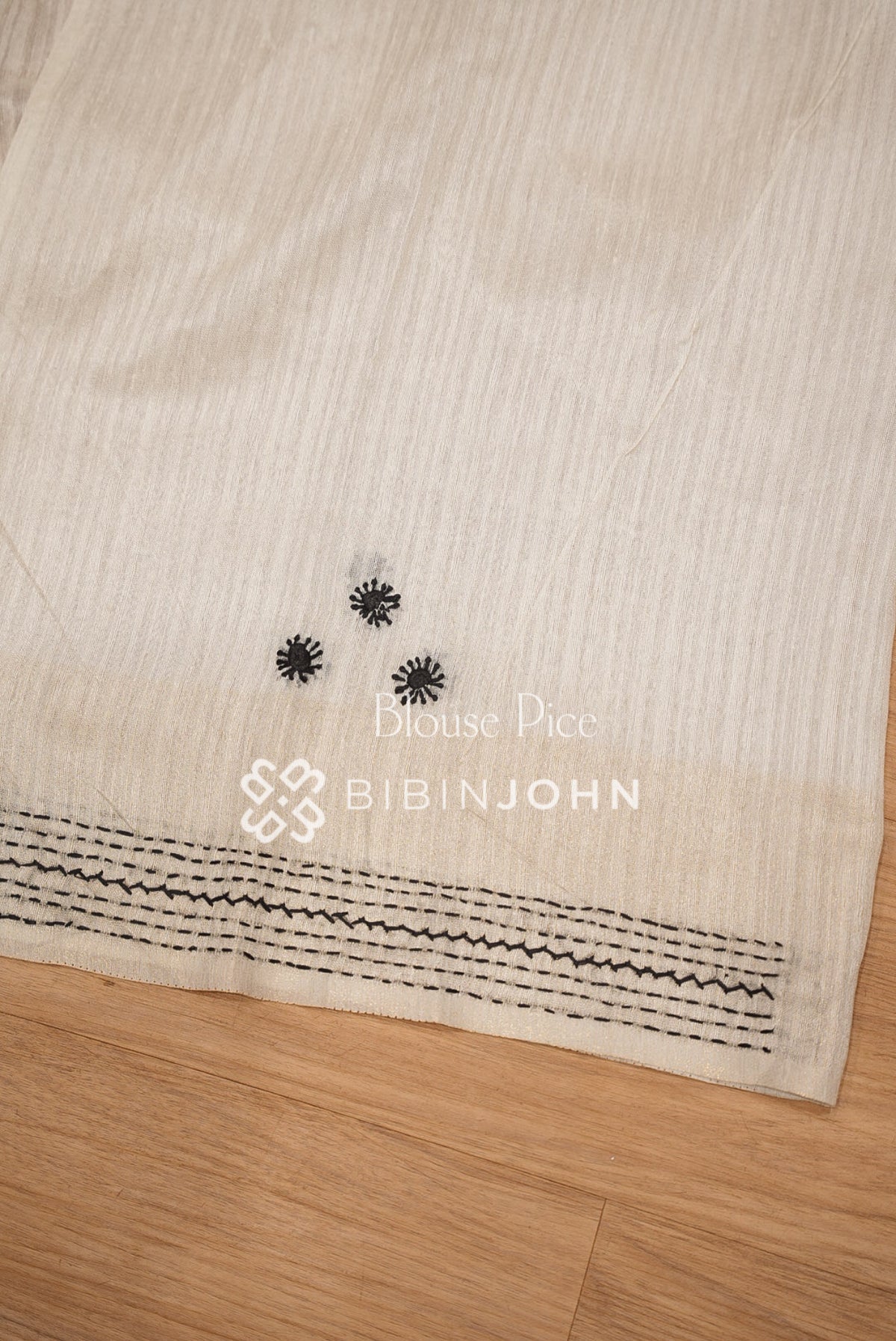 Silk Embroidery Saree For Women Ivory Cream With Black BJ1653