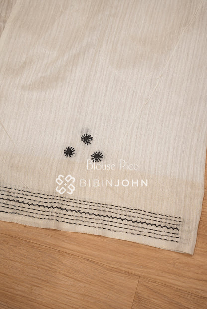 Silk Embroidery Saree For Women Ivory Cream With Black BJ1653