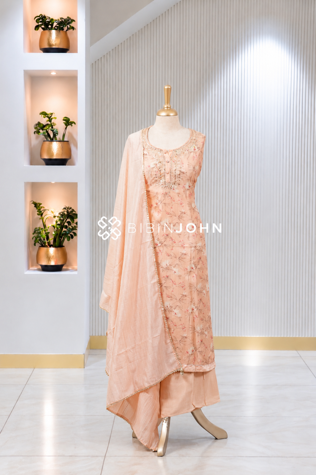 Semi Stitched Muslin Embroidery Salwar Suit Material Peach Pink BJ2037