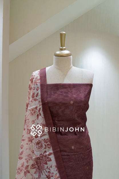Organza Unstitched Salwar Suits Material Deep Mauve With Dusty Rose Pink BJ2754