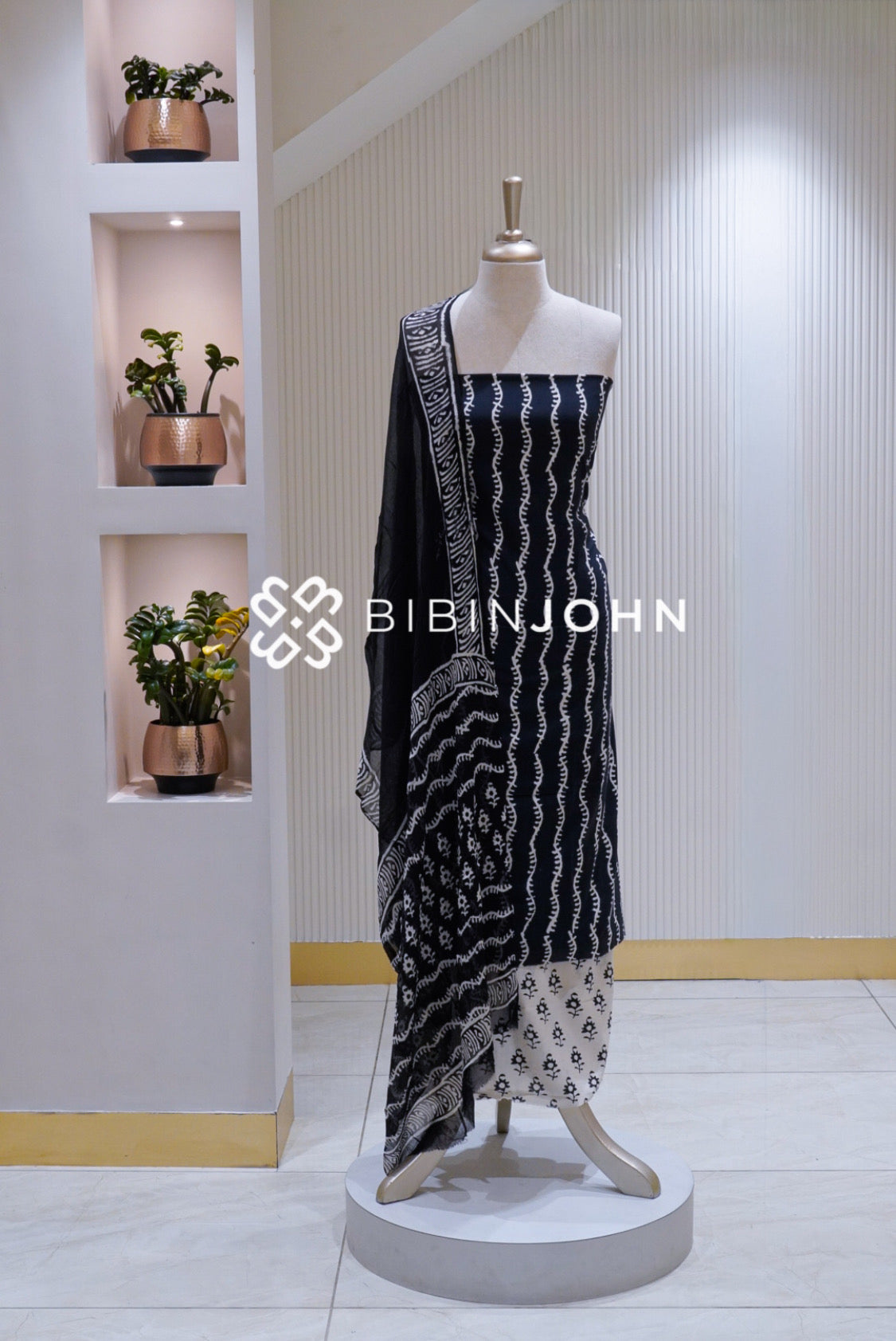 Printed Cotton Unstitched Salwar Suit Material Black BJ1723