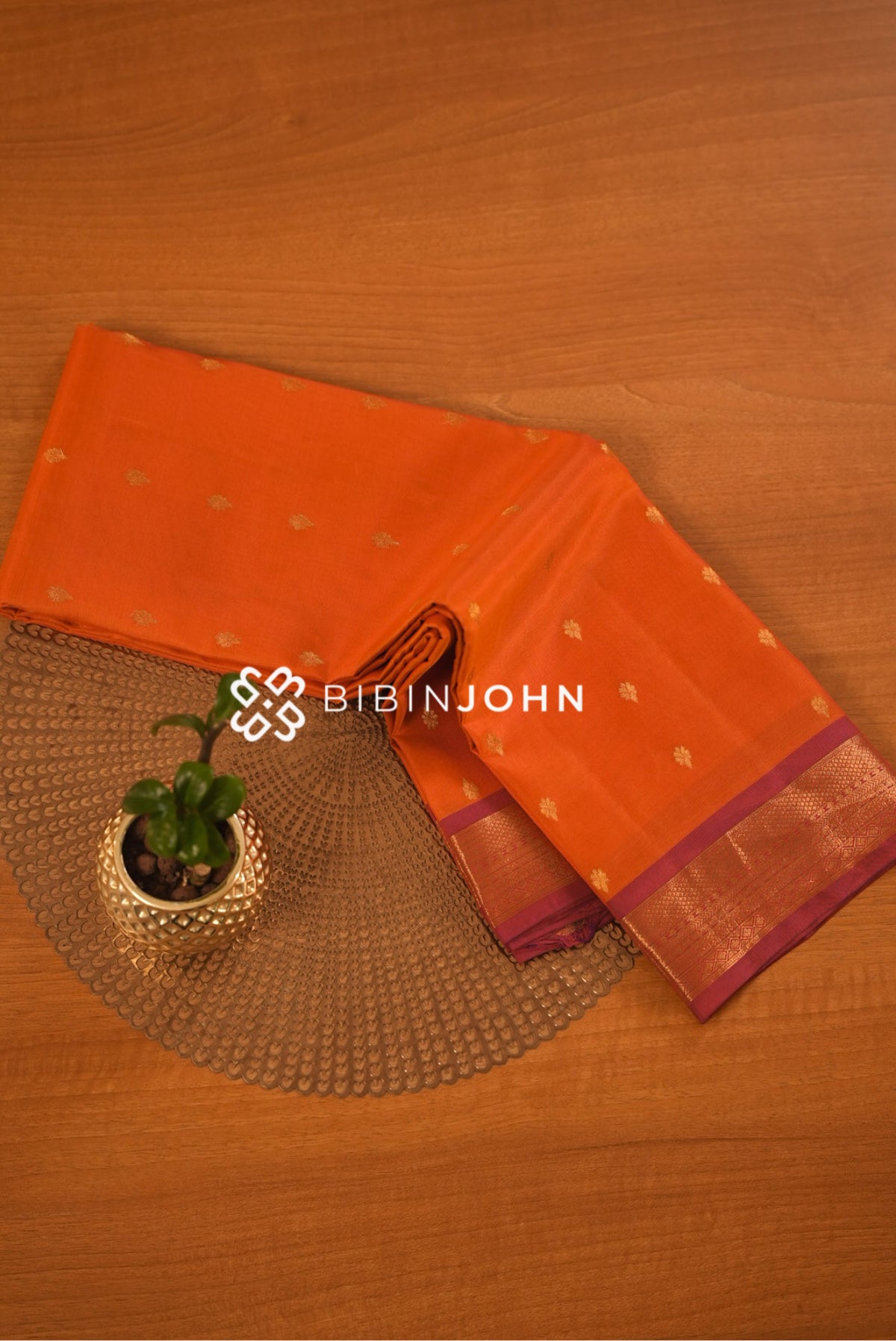 Semi Silk Saree For Women Vibrant Orange BJ2380
