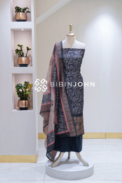 Silk Embroidery Unstitched Salwar Suit Material Black BJ1714