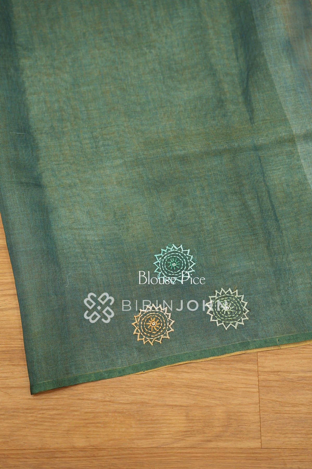 Tissue Linen Embroidery Saree For Women Muted Teal Green BJ2439