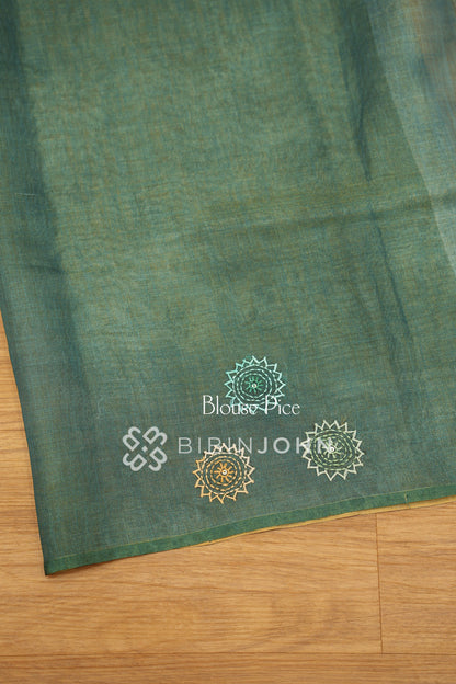 Tissue Linen Embroidery Saree For Women Muted Teal Green BJ2439