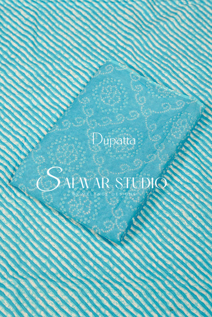Printed Cotton Unstitched Salwar Suit Material Aqua Blue Dupatta.