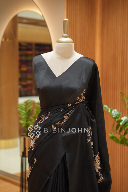Semi Mutka Embroidery Saree Black BJ1025