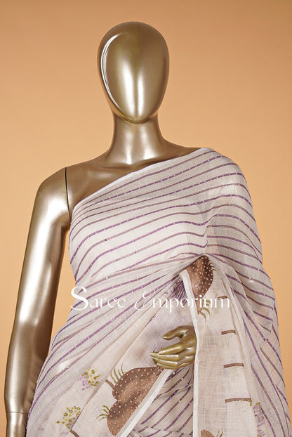 Linen Embroidery Sarees MDS0078