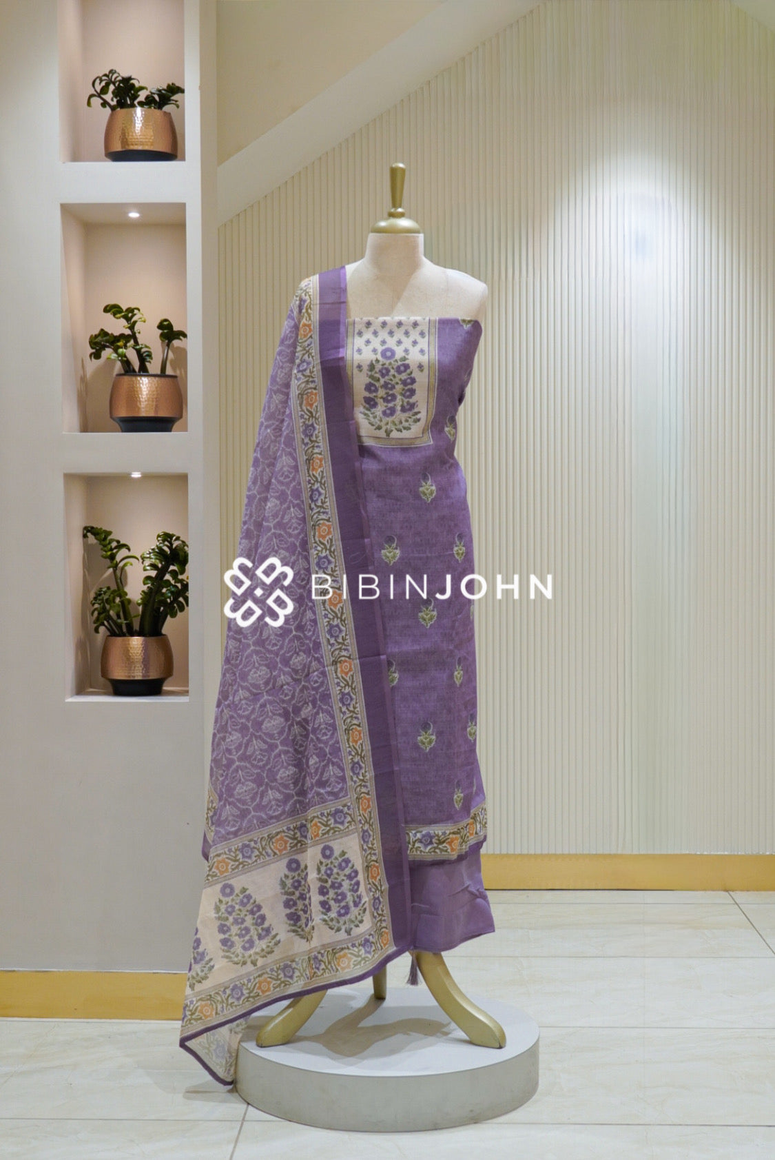 Printed Linen Cotton Unstitched Salwar Suit Material Dusty Lavender Purple BJ2618