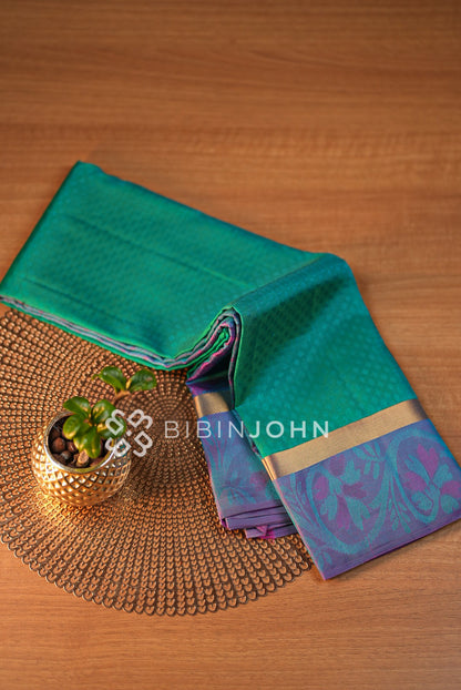 Semi Silk Saree For Women Teal Green BJ1011