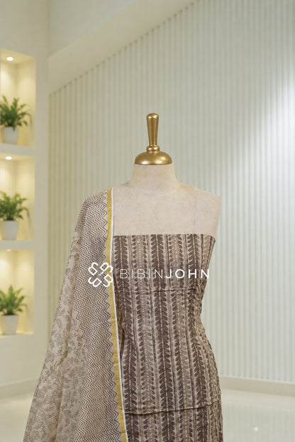 Printed Cotton Unstitched Salwar Suit Material Beige BJ1809