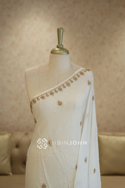 Chiffon Embroidery Dupatta For Women Ivory White BJ2427