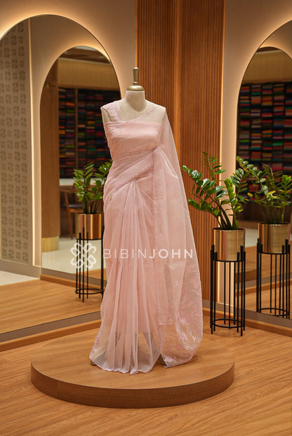 Organza Embroidery Saree Blush-Pink BJ1022